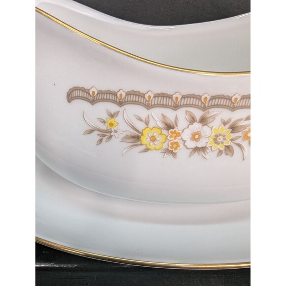 Ekco International Golden Autumn Double Pour Gravy Boat Attached Plate - Picture 2 of 11
